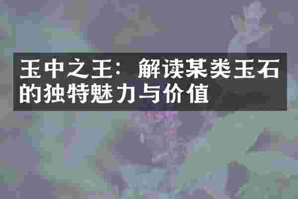 玉中之王：解读某类玉石的独特魅力与价值