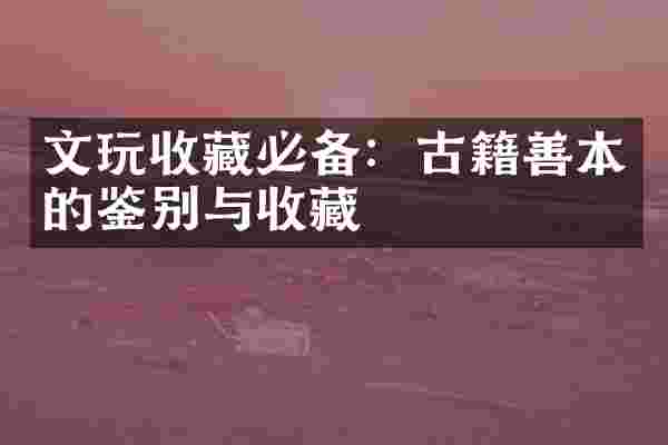 文玩收藏必备：古籍善本的鉴别与收藏
